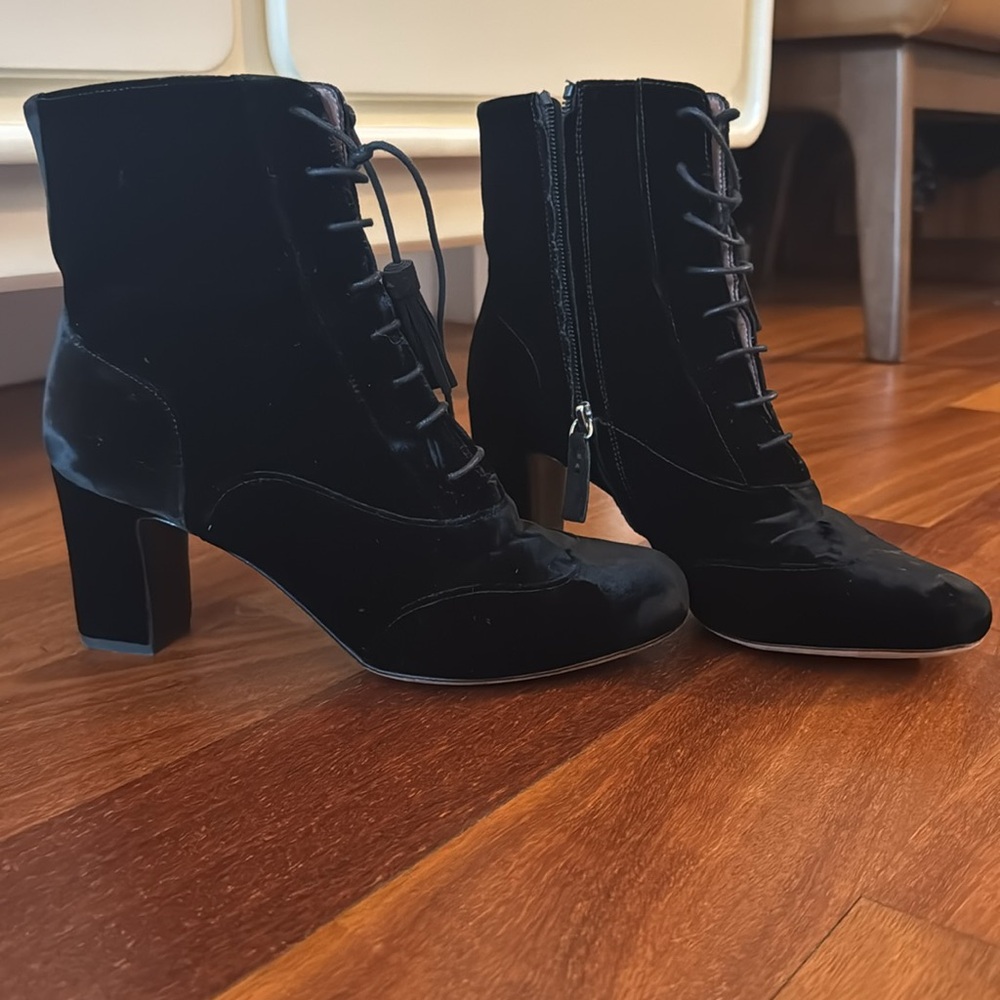 Tabitha Simmons Black Lace Up Boots with Block Heels